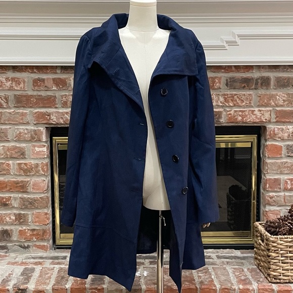 Vintage Max New York blue coat w/ black croc-print collar / 12 / EUC - Picture 3 of 16